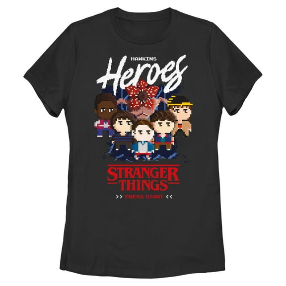 Netflix Women's Stranger Things 8 Bits Hawkins Heroes Friend Group T Shirt