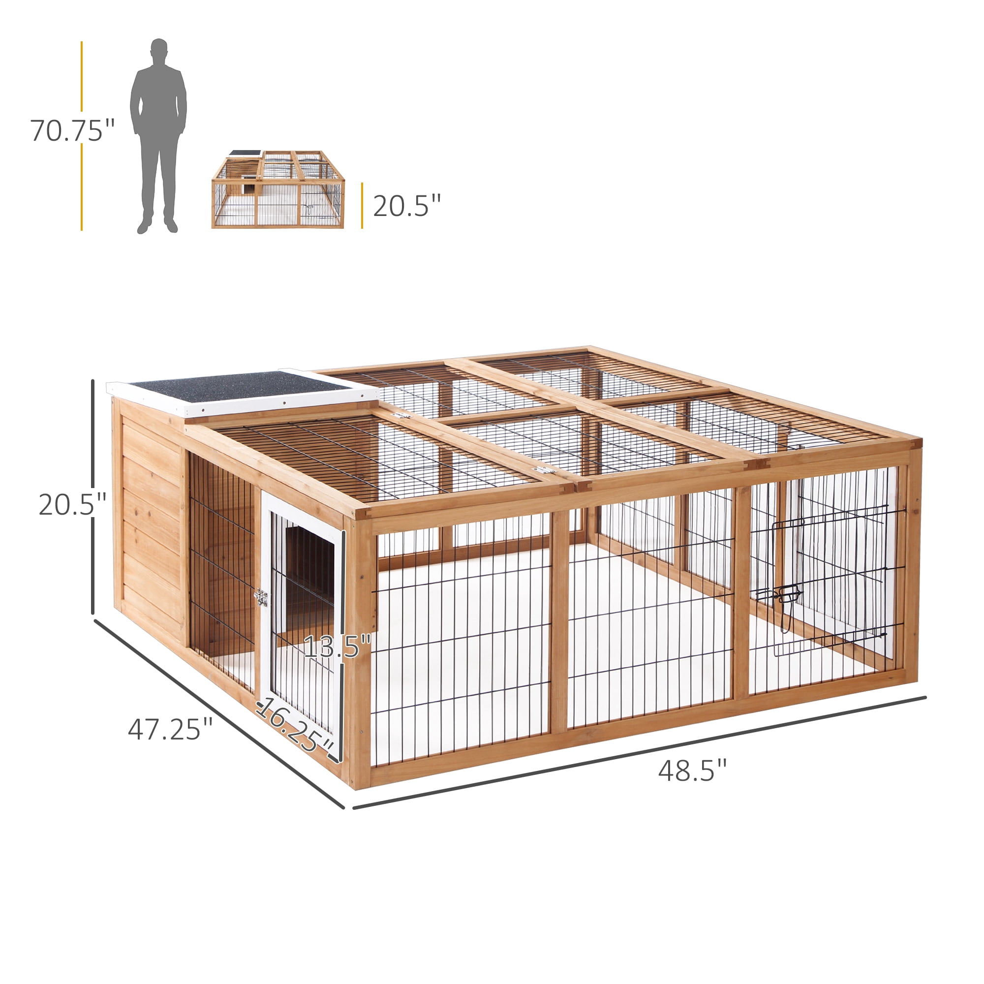 CoSoTower Rabbit Hutch Bunny Cage with Openable Main House, Indoor Outdoor Waterproof Rabbit House, Guinea Pig Cage for Small Animals with Three Ventilation Doors, Natural