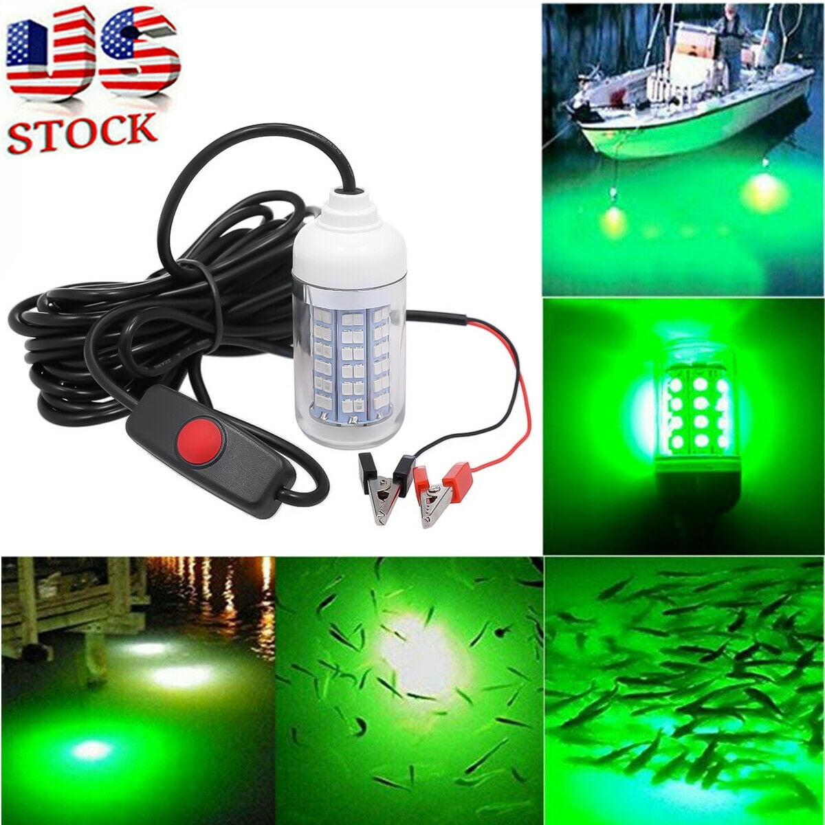 108 LED Underwater Submersible Fishing Green Light Night Crappie Shad Squid Lamp 