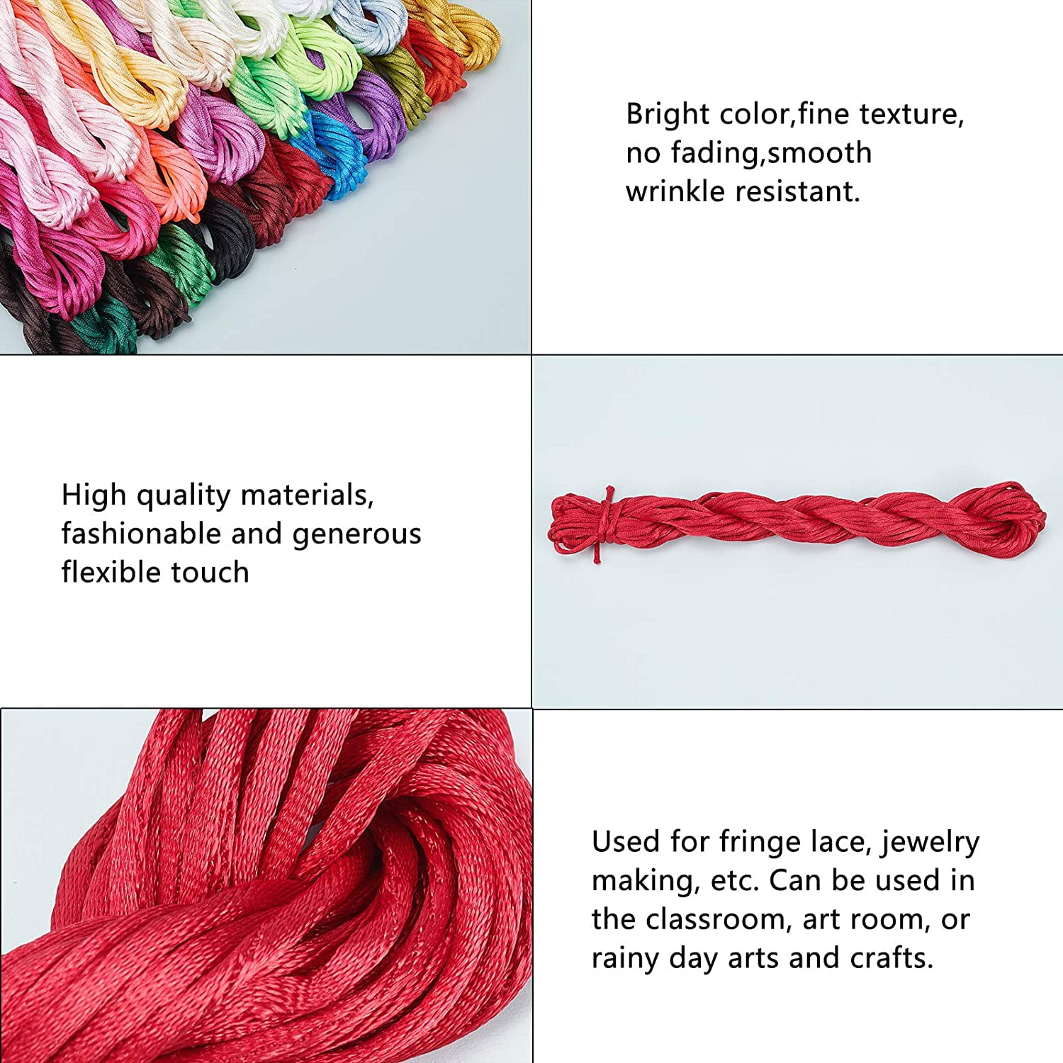 250 Yards 2mm Rattail Satin Silk Cords Satin Bracelet String Nylon Cord Thread for Necklace Friendship Bracelet Chinese Knot Macramé Dream Catchers Braid Hair 25 Color