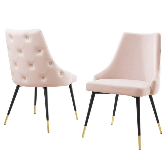 Side Dining Chair, Set of 2, Velvet, Pink, Modern Contemporary Urban Design, Kitchen Room Cafe Bistro Restaurant Hospitality