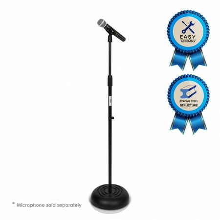 PYLE PMKS5 - Microphone Stand - Universal Mic Mount with Heavy Compact Base, Height Adjustable (2.8’ - 5’ (Best Tabletop Mic Stand)