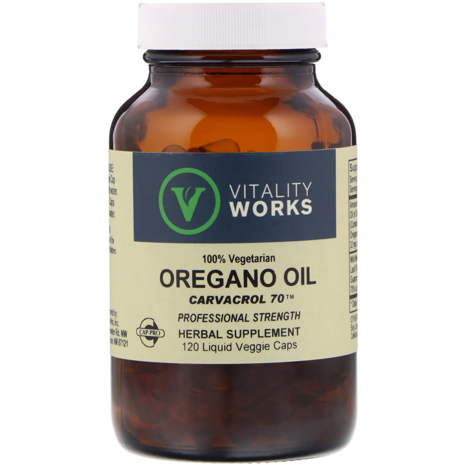 Oregano Oil, Carvacrol 70, 120 Liquid Veggie Caps, Vitality Works