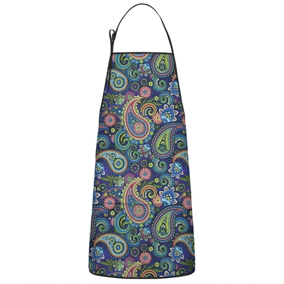 Blue Pioneer Flower and Paisley Pattern Apron-Garden Aprons for Women with Pockets-Cotton Linen Waterproof Kitchen Cooking Gardening Aprons Adjustable for Kitchen,Cooking,BBQ and Salon 33x27 Inch