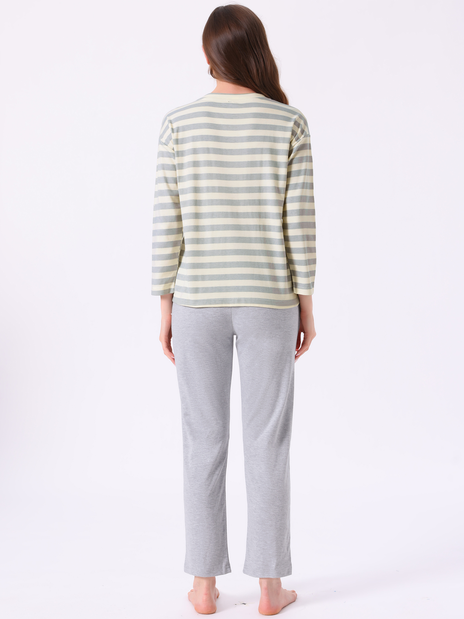 DARING DIVA Lounge Cotton Striped Long Sleeve Pants Set Sleepwear L Stripe
