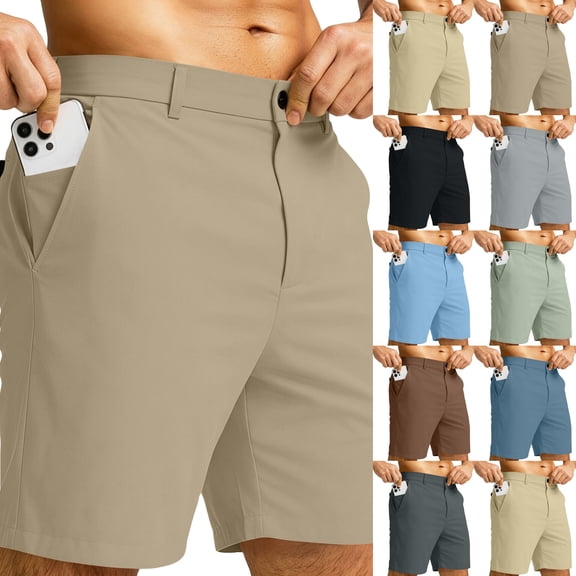Men's Golf Shorts Lightweight Stretch Quick Dry Casual Dress Short Hiking Beach Travel Shorts 23# Khaki M