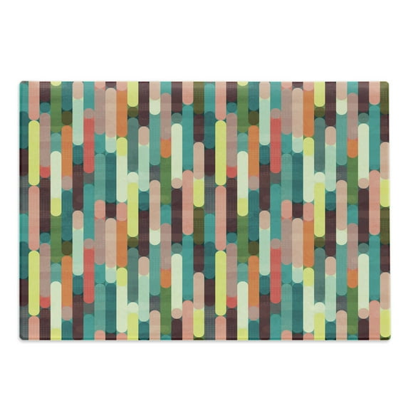 Retro Cutting Board, Grunge Stripes Pattern with Colorful Composition with Traditional Halftone Background, Decorative Tempered Glass Cutting and Serving Board, Large Size, Multicolor, by Ambesonne