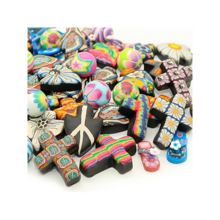 Fun-Weevz 50 PCS Assorted Polymer Clay Disc Pendants for Jewelry Making Adults, DIY Pendant Kit