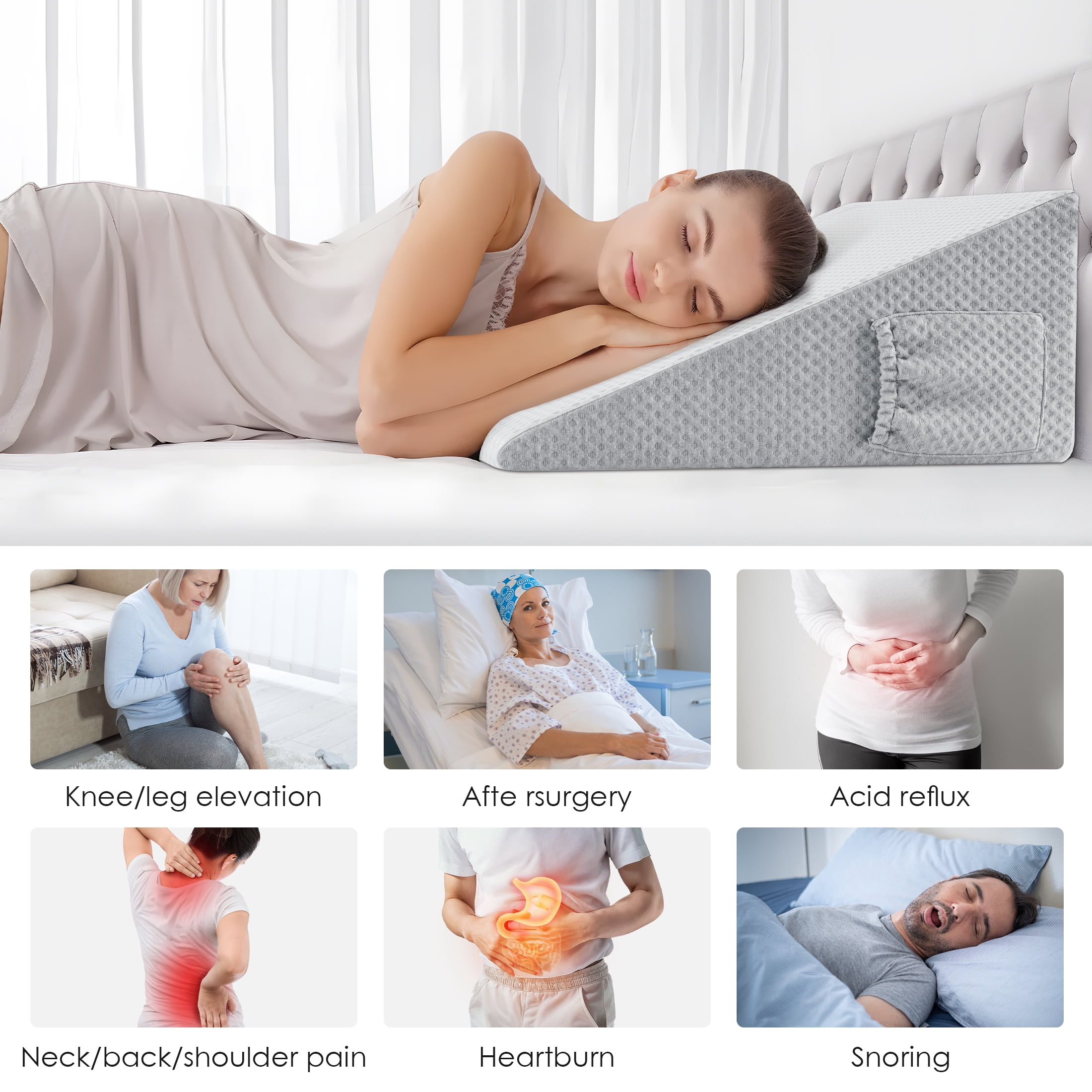 MOONORAH Wedge Pillow for Sleep Apnea, Bed Wedge Pillows for Headboard  Triangle Memory Foam Removable Washable Cover for Acid Reflux Relief Sleeping Snoring Back Pain Heartburn