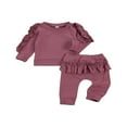 thumbnail image 2 of PENGXIANG 2PCS Newborn Infant Kids Baby Girls Long Sleeve Ruffle Top and Pants Fall Winter Outfits Red 18-24 Months, 2 of 6