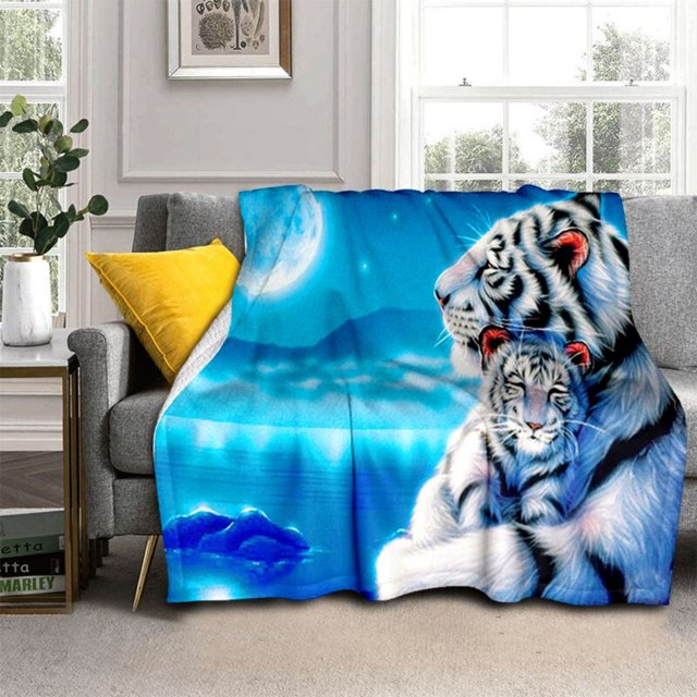 Flannel Blanket Animal Tiger Lion Printed Cover Blanket Character Travel Portable Blanket
