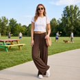 thumbnail image 5 of Vxararl Womens Wide Leg Flowy Palazzo Pants High Waisted Flowy Lounge Trousers with Drawstring Fashion Beach Travel Vacation Fall Clothes Palazzo Pants for Women Brown S, 5 of 7