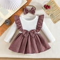 thumbnail image 2 of LIUJUNSHOP Baby Girl Fall Outfit Patchwork Ruffle Ribbed Long Sleeve Romper Dress Bow Headband 2 Piece Cute Set White 3-6 Months, 2 of 9