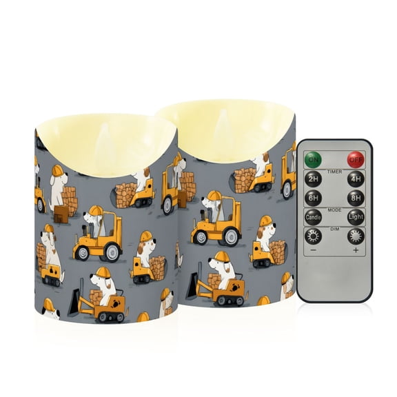 Dog Brick Pattern Flameless Candles 2 PCS with Remote Realistic Moving Flame LED Tapered Pillar Set for Home Decor