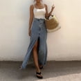 thumbnail image 5 of Women'S High Waist Maxi Denim Skirts Front Split Frayed Raw Hem A Line Casual Long Jean Skirt L, 5 of 8