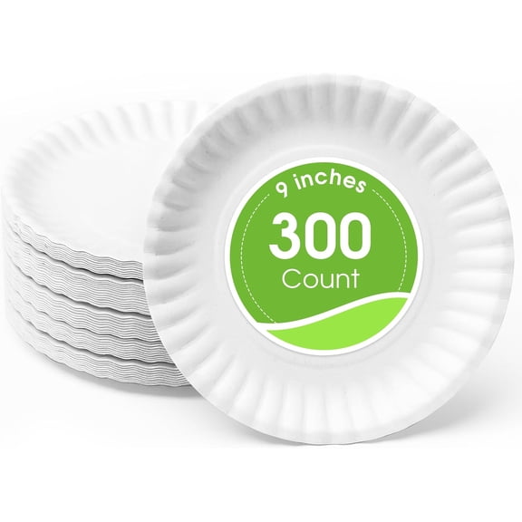 9 Inch White Paper Plates 300ct