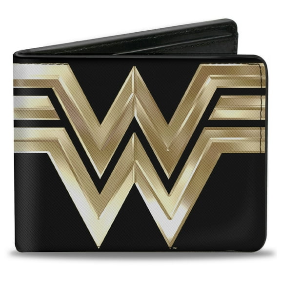 DC Comics Wallet, Bifold, Wonder Woman 1984 WW Logo Close Up Black Golds, Vegan Leather