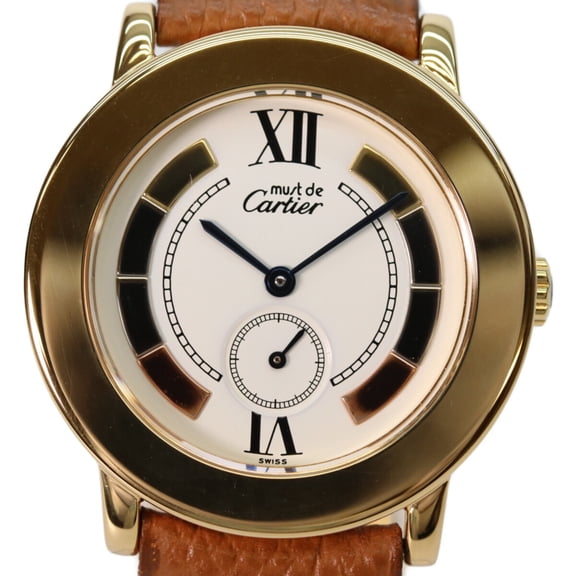 Pre-Owned Cartier W1006922 925 Must de Ronde LM Vermeil Small Seconds Trinity Watch Gold Ivory...