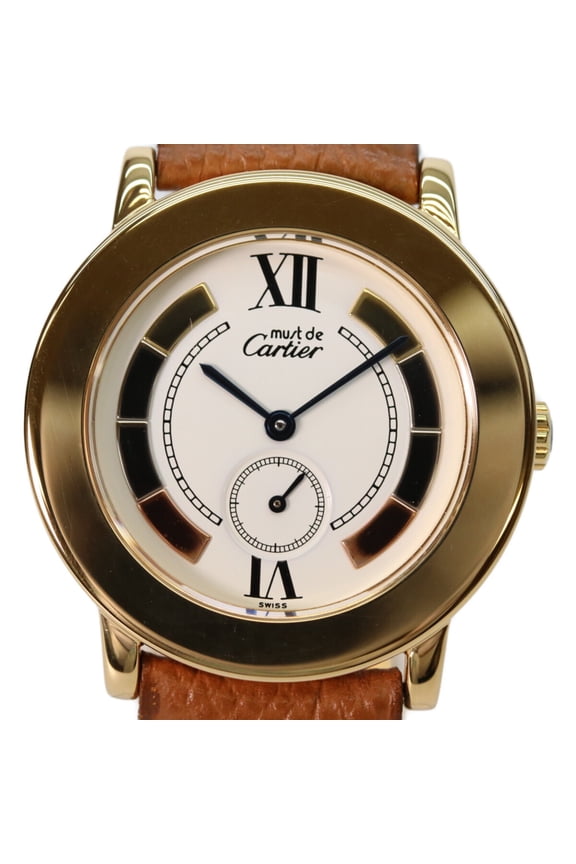 Pre-Owned Cartier W1006922 925 Must de Ronde LM Vermeil Small Seconds Trinity Watch Gold Ivory...
