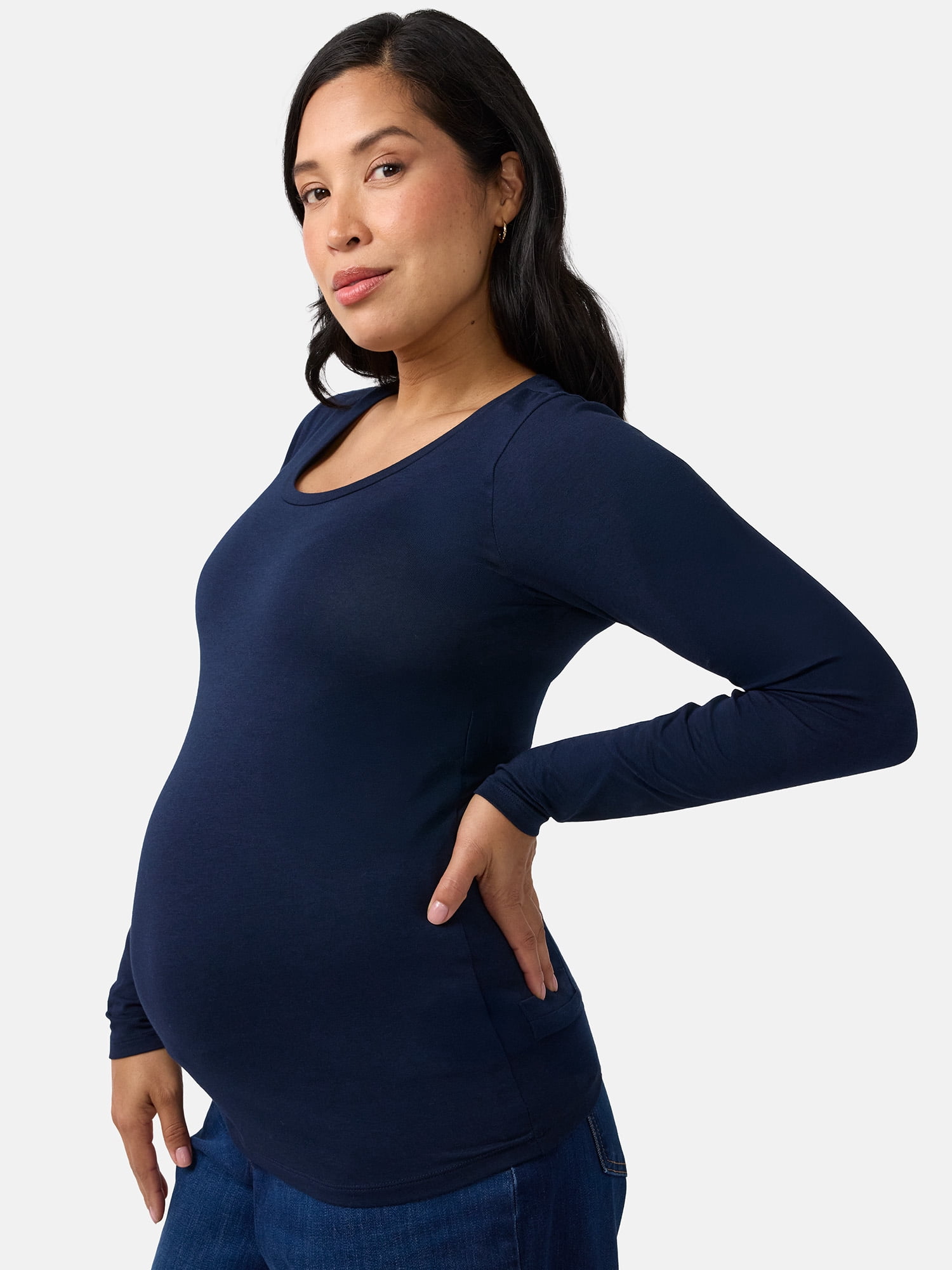 Ingrid & Isabel For Every Belly Women's Maternity Scoop Tee with Long Sleeves, Sizes S-XXL