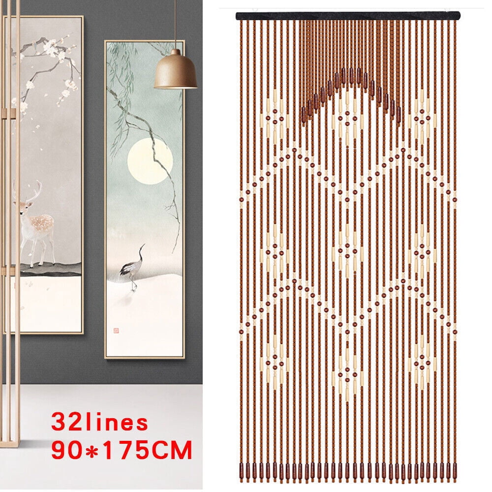 Wood Bamboo Beaded 32 Lines Tassel Curtain Wooden Hanging Handmade 90x175cm