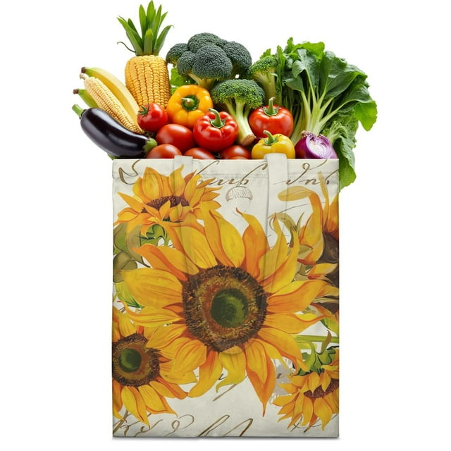 Sac Fourre-Tout Imprimé Tournesol Aquarelle Artistique - Sac de Courses Lavable et Durable Réutilisable pour Étudiants