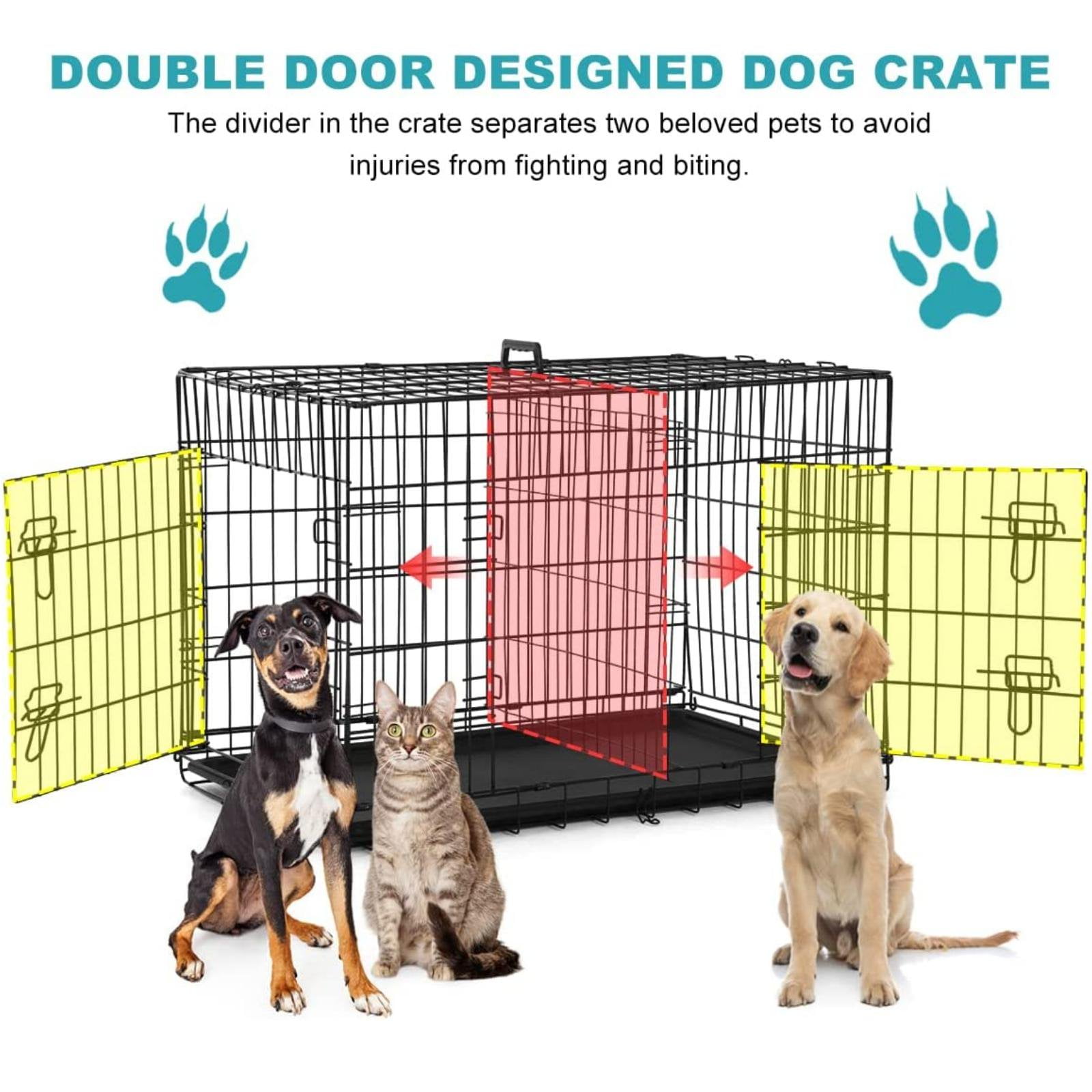 Niamvelo 48 Inch Large Dog Crate Dog Cage Dog Kennel Folding Metal Wire Pet Crate With Handle And Plastic Tray Indoor outdoor Black Xxl Black 48 In
