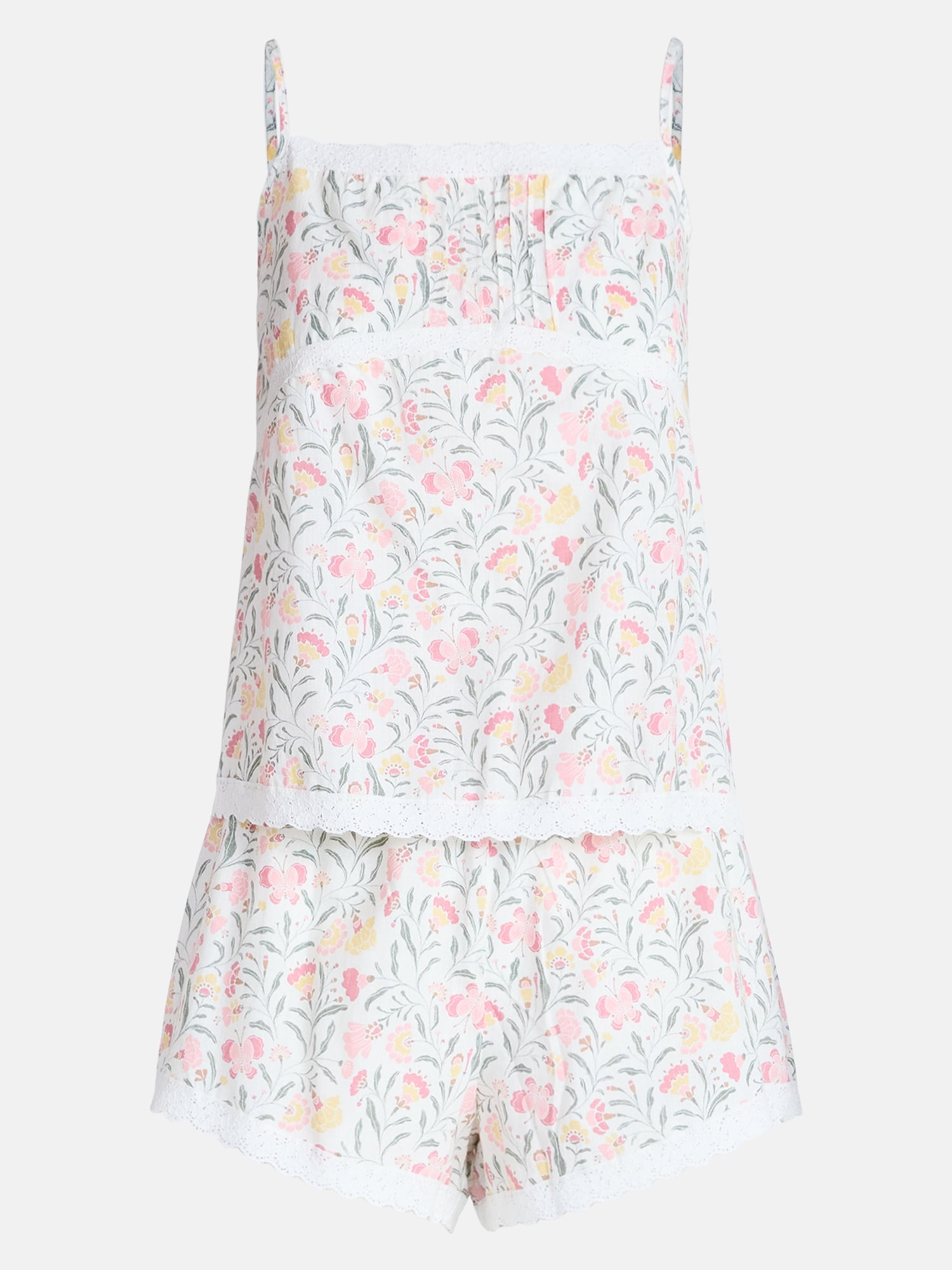 Joyspun Women's Sleep Cotton Cami and Shorts Set with Lace Trim, Sizes XS-3X