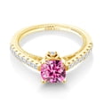thumbnail image 2 of Gem Stone King 18K Yellow Gold Plated Silver Pink Moissanite and White Created Sapphire Engagement Ring for Women (1.27 Cttw, Cushion 6MM, Gemstone Birthstone, Available in Size 5, 6, 7, 8, 9), 2 of 5
