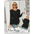 thumbnail image 6 of HUBERY Women Ruffled Spliced V Neck Long Sleeve Tunic Solid Color Pullover Top, 6 of 7