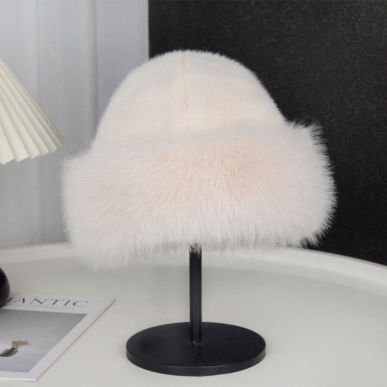 Winter Fisherman Hat Plush Faux Fur Warm Hat Women display picture 3