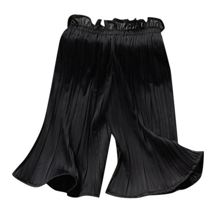 Girls Wide Leg Pants Lightweight Casual Elastic Waist Straight Loose Trousers for Kids Straight Leg Loose Trousers For Kids(Color:Black Size:3-4 Years)
