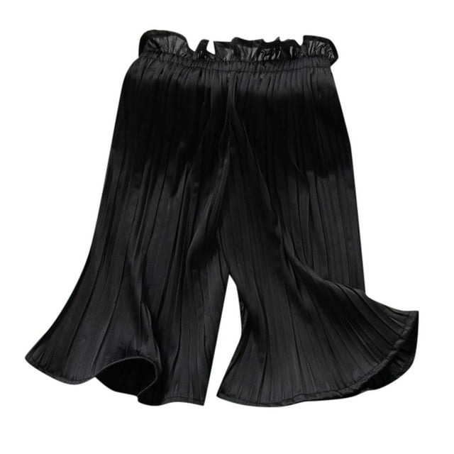 Toimothcn Girl'S Pants Casual Solid Color Ribbed Chiffon Pants Wide Leg Stretchy Waist Soft Fashion Trousers 13-14 Years