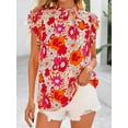 thumbnail image 3 of PRETTYGARDEN Women's Ruffle Short Sleeve Summer Tops Trendy Floral Trim Neck Casual Dressy Chiffon Boho Blouses Shirts, 3 of 7