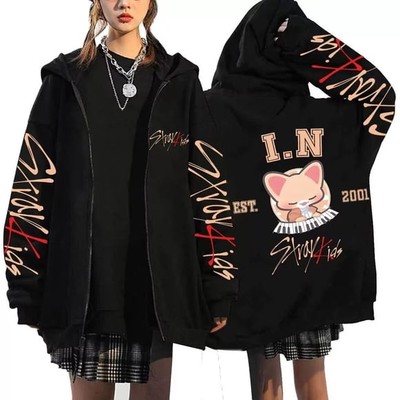 Sudadera con capucha y cremallera con estampado de tendencia Stray Kids I.N para hombre