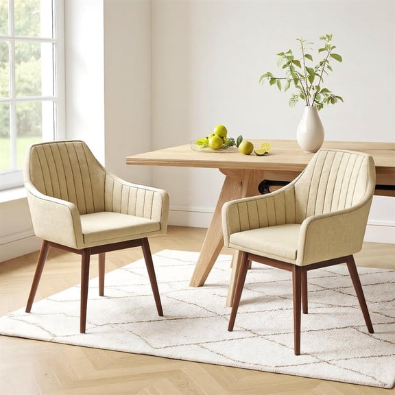 Topcobee Dining Chairs Set of 2 Upholstered Accent Chairs with Comfy Padded Backrest Seat, Chairs for Dining Table, Kitchen Chairs-Beige