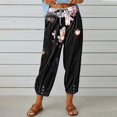 thumbnail image 2 of Clearance! Women's High Waisted Capri Pants Summer Cotton Drawstring Loose Casual Cropped Trousers Pockets Black XXXXXL Size, 2 of 4