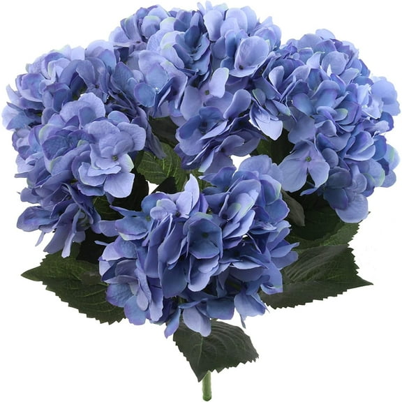 20-Inch Hydrangea Bush with 7 Heads Multi Blue – Artificial Silk Flower Bouquet for Home, Wedding & Event Décor