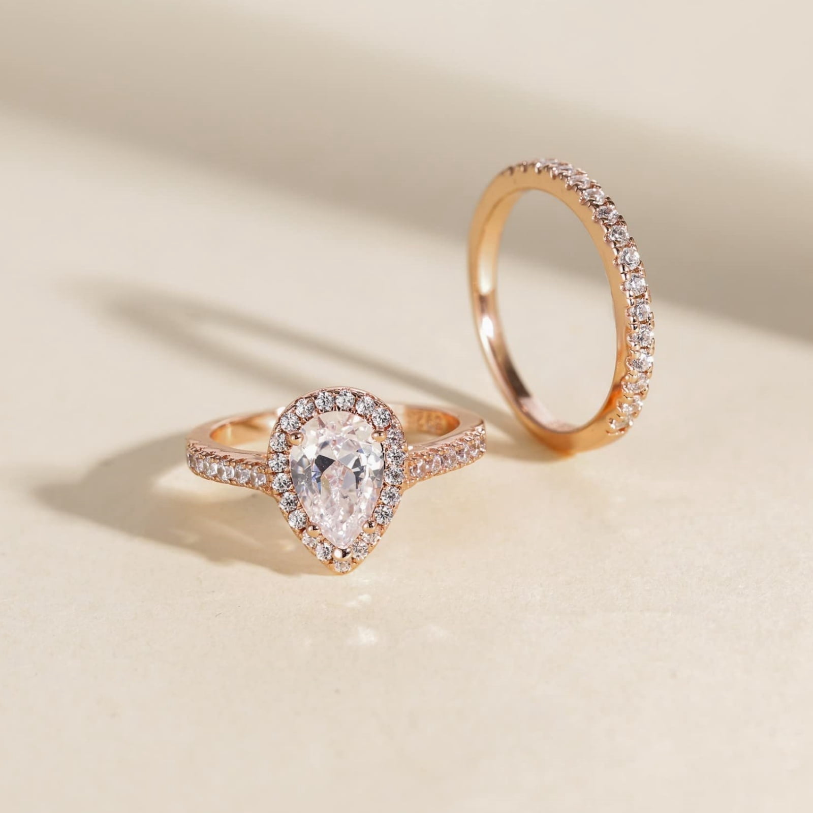 SFTING 925 Sterling Silver Bridal Engagement Wedding Rings Sets for Women Halo Zirconia Rose Gold Size 5