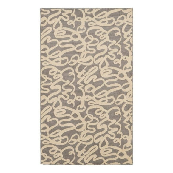 Linon Calibri Sasha Polypropylene 4'3"x7'3" Rug in Gray and Bone