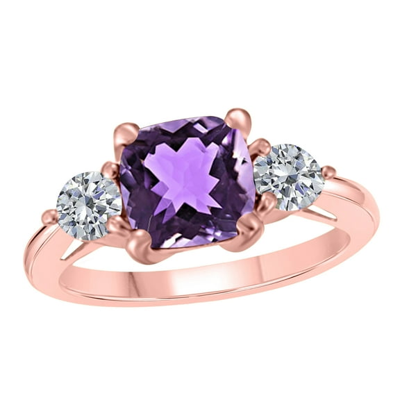 Mauli Jewels Rings for Women 2.15 Carat Diamond And Cushion Cut Amethyst Ring 4-prong 14K Rose Gold