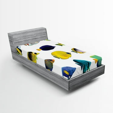 Ambesonne Fish Fitted Sheet, Collage of Sea Animals, Twin Size, Multicolor