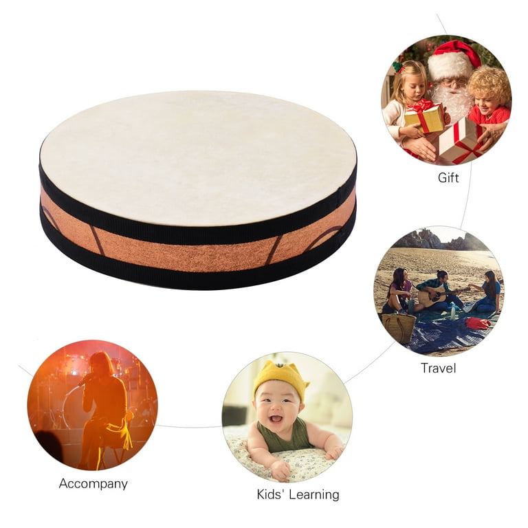 10 inch Ocean Drum Wooden Handheld Sea Drum Percussion Instrument Gentle Sea Sound Musical Toy Gift for Kids, Gold