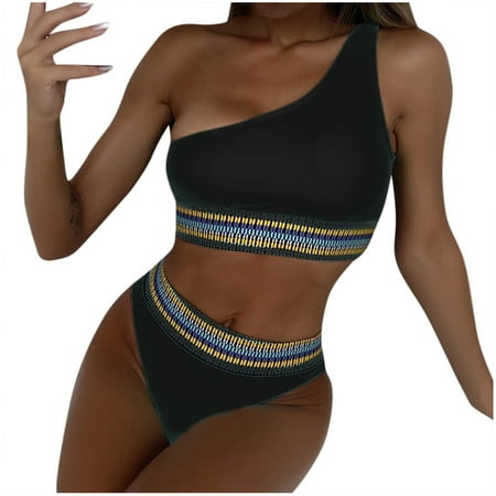 

VKEKIEO Two-Piece Sets Swimsuit Sport Bra Style Lift Black S