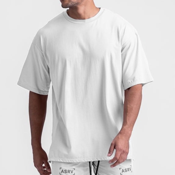 Askfv Men's Oversized T shirt Solid Color Gym Top Short Sleeve Split Hem Streetwear