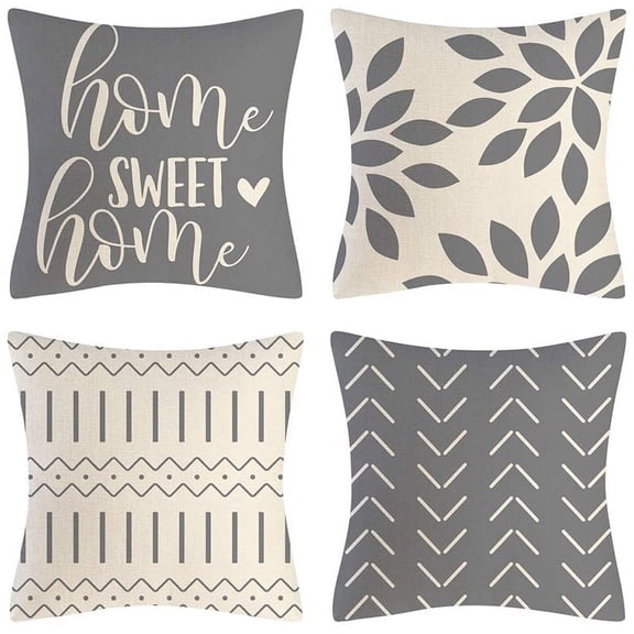 FNNMNNR Grey Pillow Covers 18X18 Set of 4 Home Decorative Throw Pillow Covers Outdoor Linen Couch Throw Pillow Case
