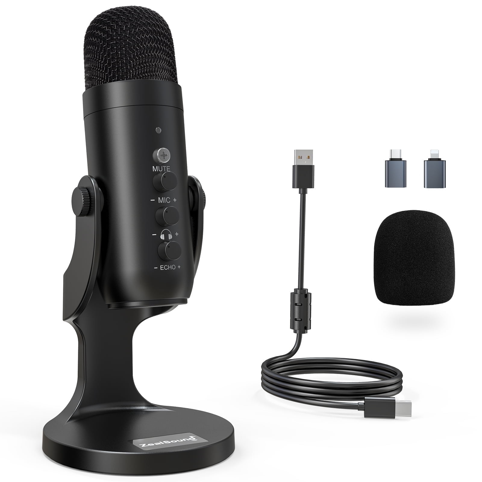 ZealSound USB Microphone,Condenser Computer PC Mic,Plug&Play Gaming Microphones for iPhone iPad MacBook Type C Phone,Headphone Output&Volume Control,Mic Gain Control,Mute Button Vocal,YouTube Podcast