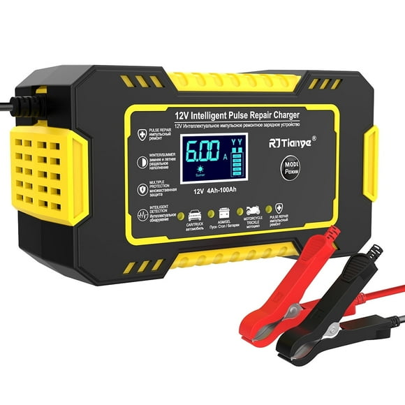 Cargador de Batería para Auto, Cargador Inteligente de 12V 6A con Función de Goteo, Mantenedor de Batería Automotriz de 12V, Desulfatador con Compensación de Temperatura para Auto, Camión, Motociclet