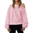 thumbnail image 2 of 2025 Y2k Fall Outfits Fashion Off Shoulder Sweatshirt for Women Oversized Trendy Top Pink 2XL, 2 of 6