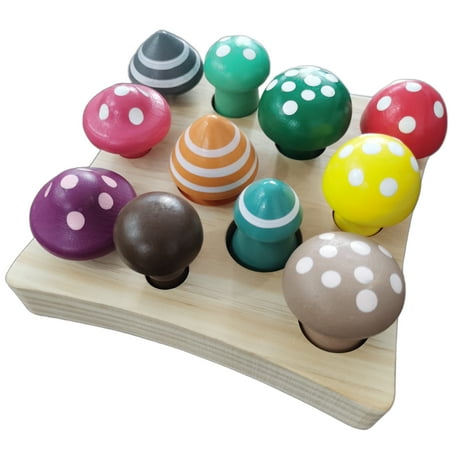 BEACENOV Wooden Montessori Toys & Puzzles for Toddler 1 2 3 Years Old Wooden Rainbow Mushroom Picking Toys & Games Montessori Educational Puzzle Game for Baby Boys Girls Gift